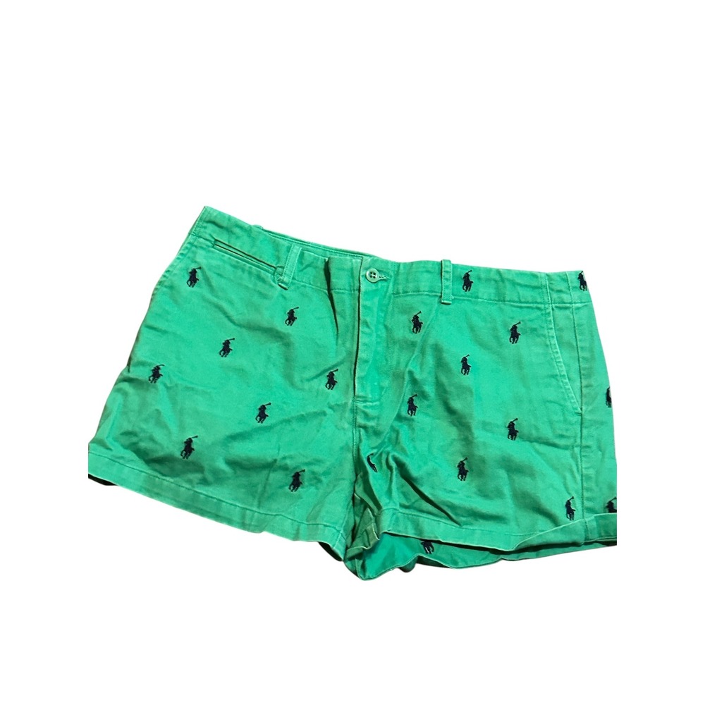 Ralph Lauren Sport Green Chino Shorts Navy Pony Logo Embroidery Size 10